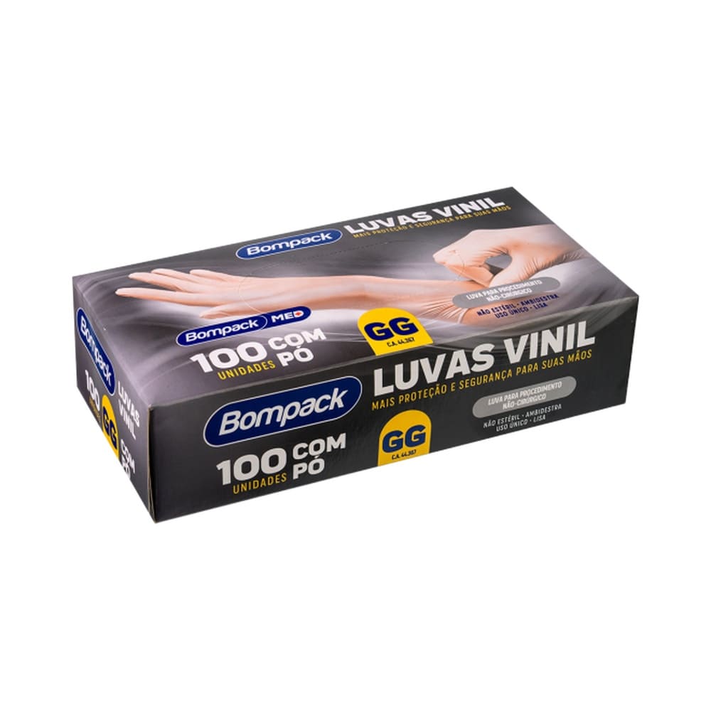 Embalagem da Luva Vinil Bompack com pó 100 unidades GG