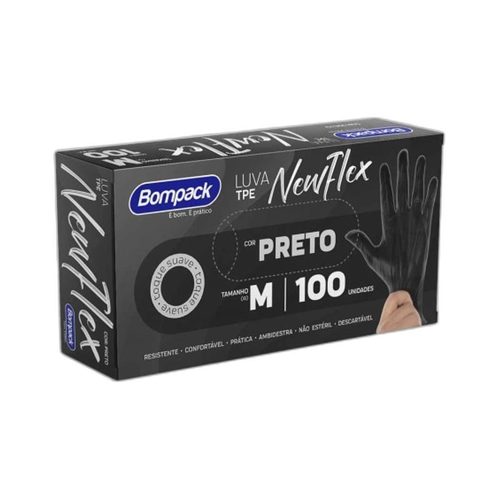 Embalagem da Luva Vinilflex Bompack Preta 100 unidades M
