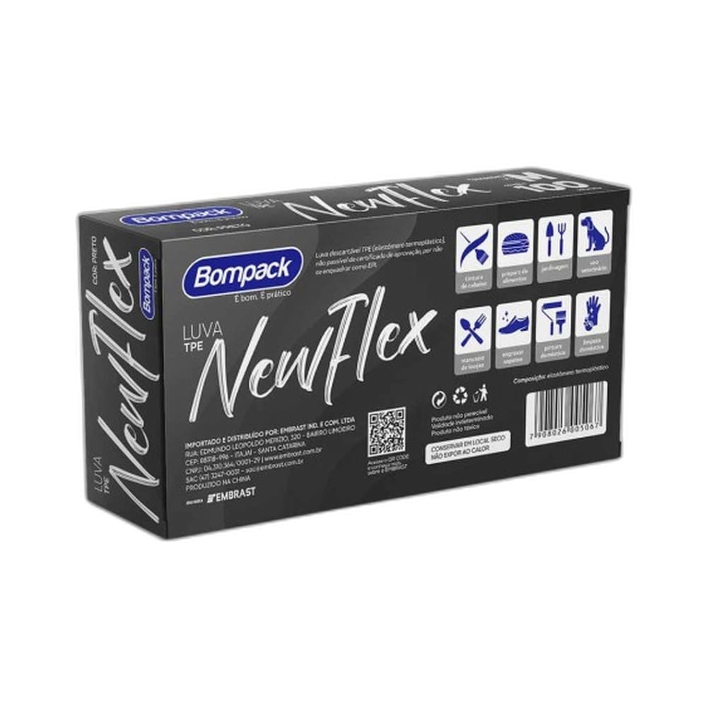 Parte traseira da embalagem da Luva Vinilflex Bompack Preta 100 unidades M